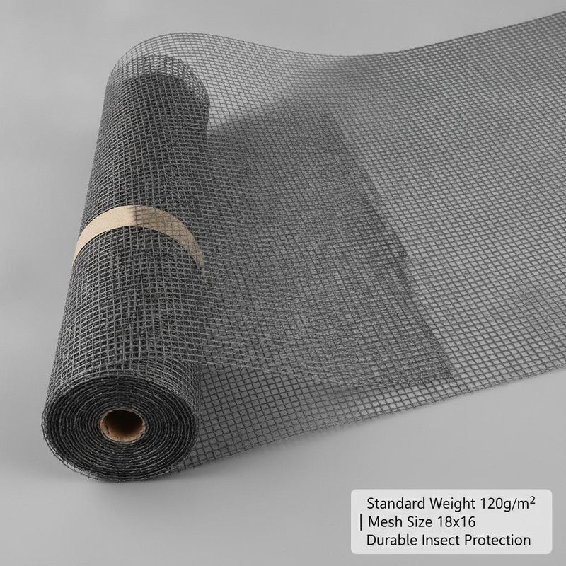 Malla para mosquitera de fibra de vidrio de peso estándar de 120 g por metro cuadrado, tamaño de malla de 18 x 16 y material duradero para protección de ventanas y puertas contra insectos